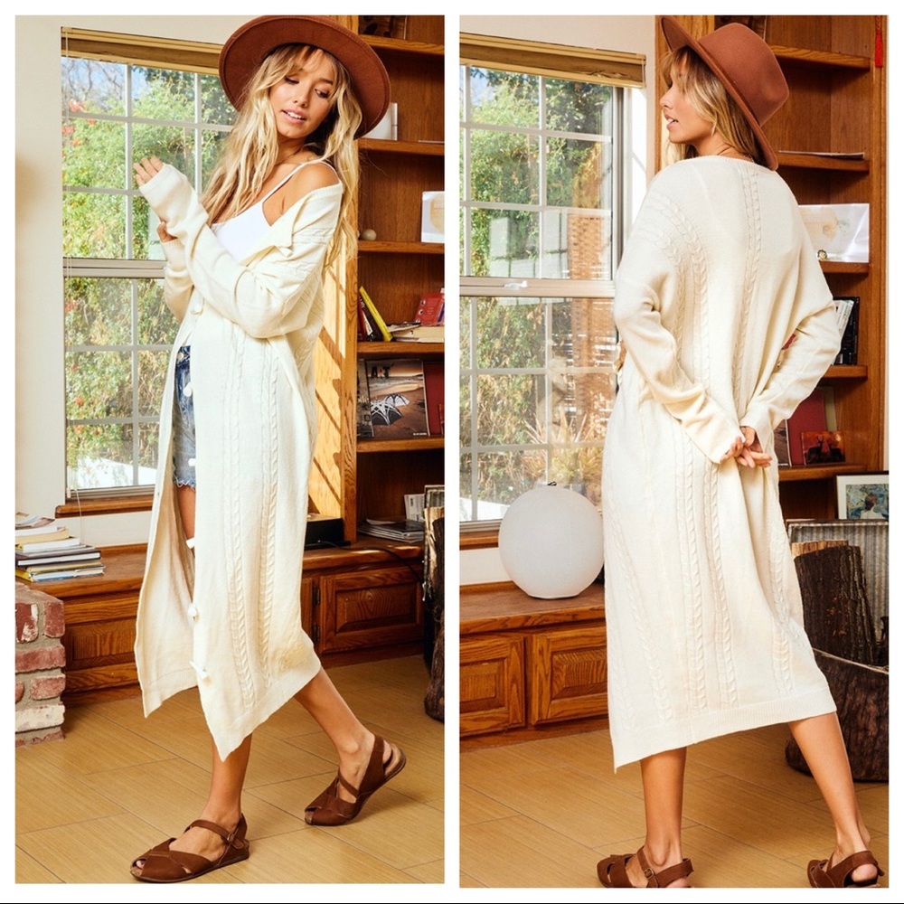 Winter White Toggle Button Long Fabulous Sweater Cardigan